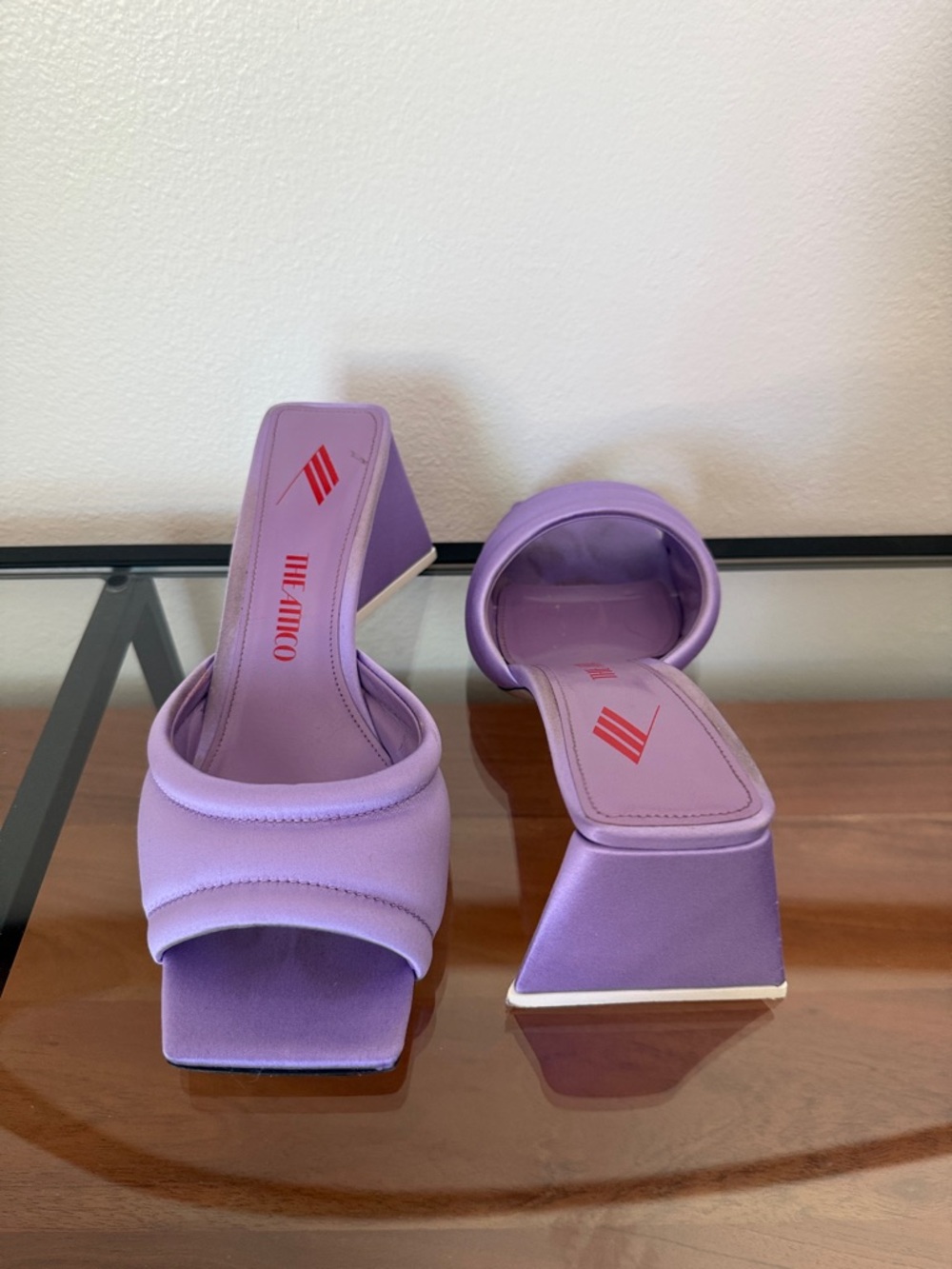The Attico Lavender Padded Square-Toe Slide Heels